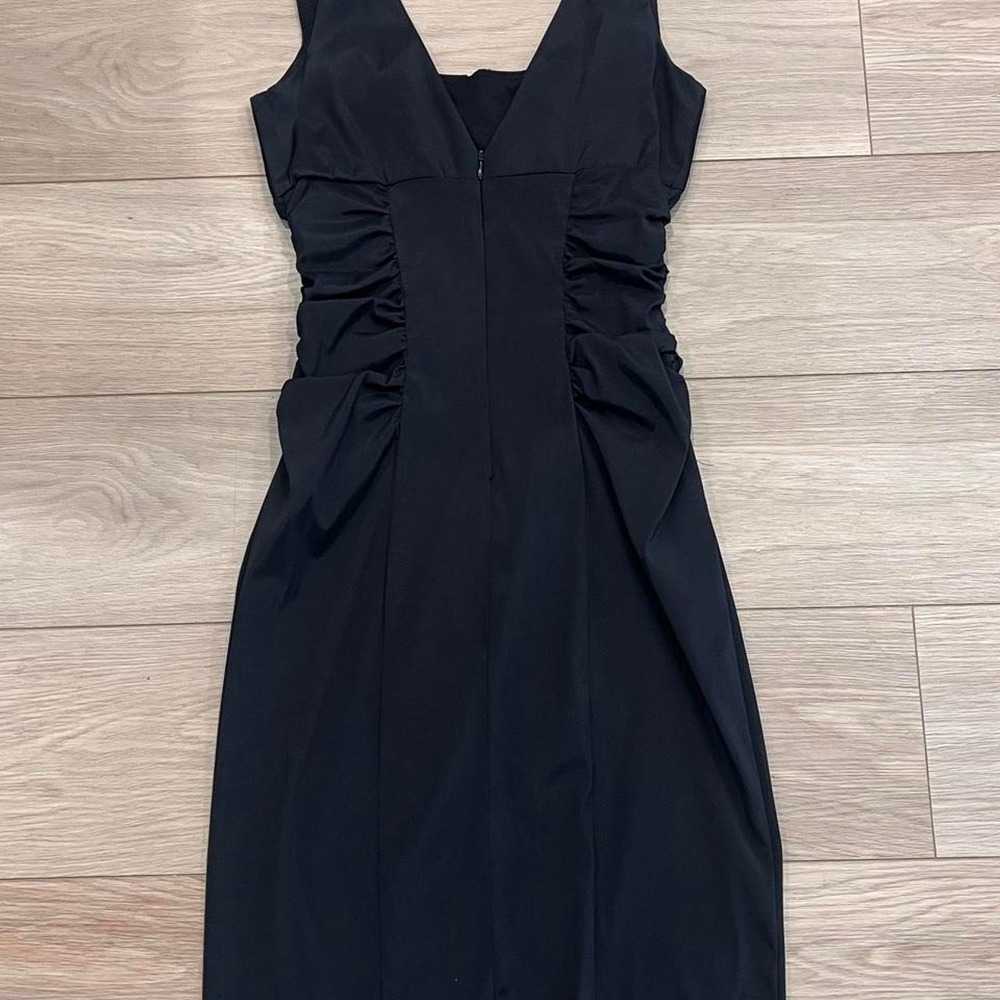 Vintage Black Midi Bodycon Dress Pleated Bust Minimalist Old Money Women 6 - Picture 5 of 6